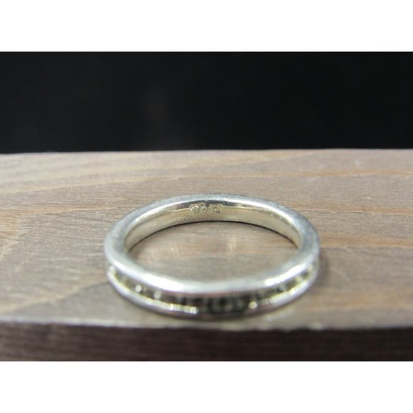 Size 7 Sterling Silver Worn Rustic Crystal Channel Band Ring Vintage Statement - Picture 4 of 7